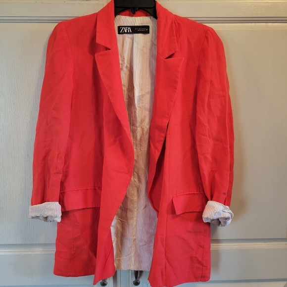 Zara Red Lightweight Open Front Blazer Jacket - Picture 1 of 11